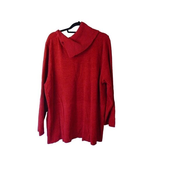 Liz & Me Ladies 3x (US 26/28) Acrylic Red Sweater Split Cowl Neck Stunning Tunic - Picture 4 of 5